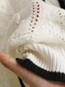 SHEIN CURVE+ Große Größen Lässig strukturierter Diamantmuster Farbblock Schleife Rückenausschnitt Pullover Sommer Strickjacke für Frauen, Strickjacke, Strickoberteil für Frauen, Strickjacke mit Schleife vorne, Damen Strickjacke, Strickjacke für Herbst/Winter/2026/Neujahr