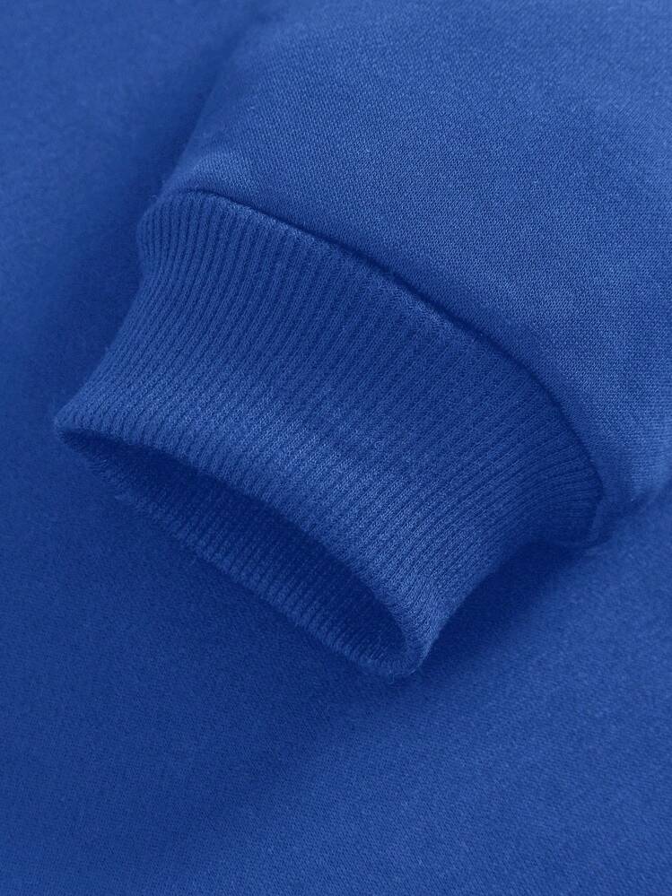 SHEIN Leap Crew 青少年女孩休闲图案长袖连帽厚款运动衫，适合秋冬季 - 藍色 - 查看 5