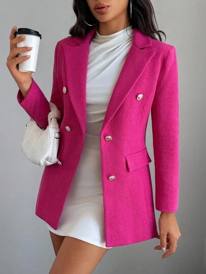 EURMUSE Solid Color Button Detailed Frenchy Blazer Hot Pink Blazer Blazer Dress For Women Womens Pink Blazer Pink Suit