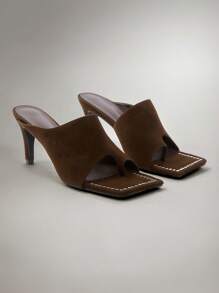 SHUZIA Women Shoes High Heeled Sexy Western Everyday Party Casual Comfy Suede Chocolate Sandals Mules - Chocolate Brown - View 4