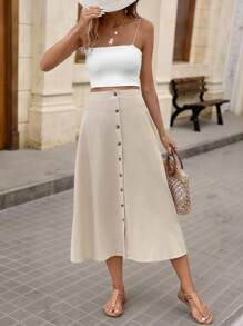 Brillora 前紐扣喇叭半身裙 - 卡其色 - 查看 6