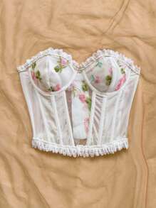 Soleia 新款花卉刺绣绿色鱼骨纹文胸，适合度假、休闲、圣诞节、返校季、秋季穿着。白色蕾丝束身胸衣，波西米亚风，适合万圣节、早午餐、生日等场合，也适合外出、约会、工作、派对等场合。 - 彩色 - 查看 4