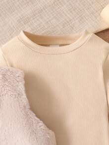 Baby Mädchen einfarbige einreihige flauschige Weste Jacke, Langarm-Top und ausgestellte Hose Mode Set, Baby Mädchen Kunstfell Weste Outfits, Baby Mädchen Winter Outfits, Baby Mädchen Herbst Outfits, Baby Mädchen Kleidung, Baby Mädchen 3-teiliges Set - Verschiedenfarbig - Übersicht 6