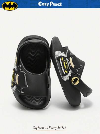BATMAN X Cozy Pixies 1 par de sandalias de diseño DC versátiles y de moda, con puntera abierta, antideslizantes, transpirables y huecas, zapatos para bebé niño, para uso en interiores y exteriores