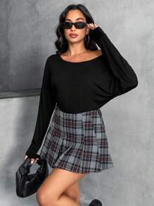 EURMUSE Solid Asymmetrical Neck Ruched Satin Blouse One Shoulder Top, Elegant Style - Black - View 7