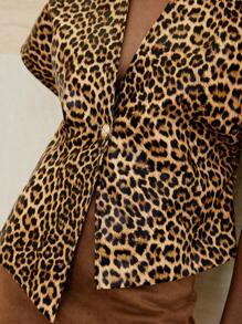 GENKIRA Leopard Print PU Material, Sexy Vibe, Vintage Chic Design Versatile Commuter Women Vest Top - Multicolor - View 5