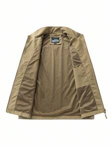 Manfinity Homme 男士休闲百搭简约无袖多口袋拉链背心，秋季 - 卡其色 - 查看 2