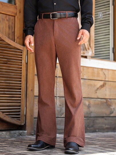 Manfinity Nomadique Herren einfarbige Lässig Hose mit Gürtelschlaufen und Taschen, vielseitige und modische braune Hose für Herren, Cordhose, Herbst/Winter