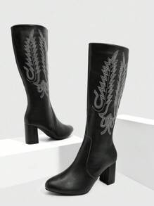 Daringsoles Giày bốt cao gót thêu họa tiết cho nữ, thời trang và thanh lịch - màu đen - Xem 7