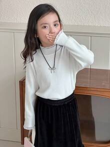 DAZY Young Girls Solid Color Lace Patchwork Long Sleeve Sweater, Korean Style, Autumn/Winter - Beige - View 5