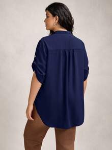 Zelara Plus Size Embroidered Notch Collar Casual Versatile Commuter Shirt Plus Size Blouses For Women Plus Size Tops Curve Blouses For Women Plus Size Women Clothes Blouse Earthy Plus Size Fall Clothes For Women Winter Clothes Office Outfits For Women Polo Shirt Birthday Chic Winter Business Winter Party Fall Halloween Christmas