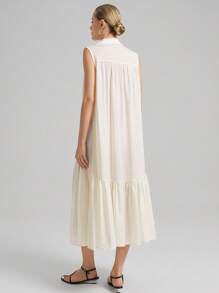 Ontre 2025 Women's Casual Commuting Solid Color Sleeveless Mid-Length Shirt Dress - White - View 6