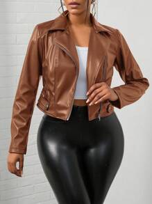 BamGleam Áo khoác nữ tay raglan cổ ve ngắn có khóa kéo - màu nâu - Xem 3