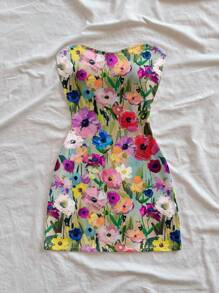 Dreamara Plus Size Women Retro Floral Print Mini Dress, Casual Vacation Style, Suitable For Beach, Summer,Corset Dress For Women,Summer Dresses For Women Chic Dress - Multicolor - View 6