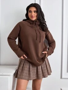 EURMUSE Plus Size Casual Solid Colour Sweatshirt - Brown - View 4