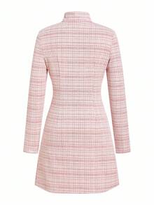 Ellevyn 女士优雅前拉链口袋连衣裙，适合秋冬季、约会、购物、轻派对 - 粉色 - 查看 3