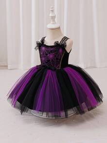 Glamorique Kids Halloween Kids Dress, Partywear, Halloween Children's Ball Dress, Autumn Dress, Elegant Wedding Guest Dress, Outdoor Clothing, Baby Girl Princess Dress, Black Knitted Spider Web Printed Suspender Mesh Dress, Stage Performance, Halloween Costume, Lace Pattern, Birthday Party, Festival COS Huali Dress, Four Seasons Dress Baby Girl Halloween Dress Toddler Halloween Dress Purple And Black Baby Dress Baby Tutu Dress Purple, Halloween Clotheshalloween Costumes Halloween Clothes Fall Winter
