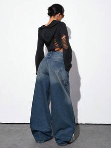 EURMUSE QUẦN JEAN NỮ ỐNG RỘNG EO VỪA - Rửa trung bình - Xem 1