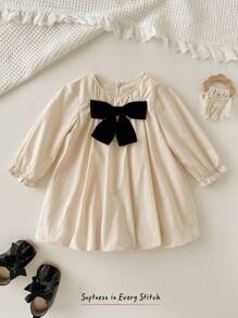 Cozy Pixies Baby Girls' Casual Bow Decor Long Sleeve Dress Fall Winter