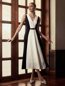 ZEYLAH V-Ausschnitt ärmelloses Maxikleid mit geraffter Taille, elegant - Verschiedenfarbig - Übersicht 5