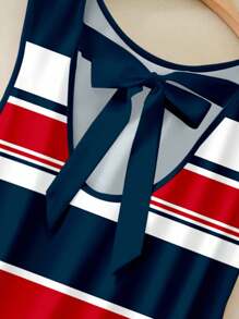 Veykashi 休闲度假风格航海红蓝白条纹网球裙，运动风格女式印花迷你连衣裙适合夏季度假，学院风大码条纹连衣裙 - 彩色 - 查看 6