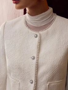 MOTF PREMIUM LACE FAUX PEARL TRIM BOXY JACKET - White - View 2