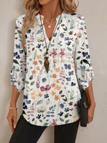 EMERY ROSE Áo cánh nữ cổ khoét tay 3/4 họa tiết hoa mùa xuân cổ điển, thích hợp mặc đi làm - Nhiều màu - Xem 2