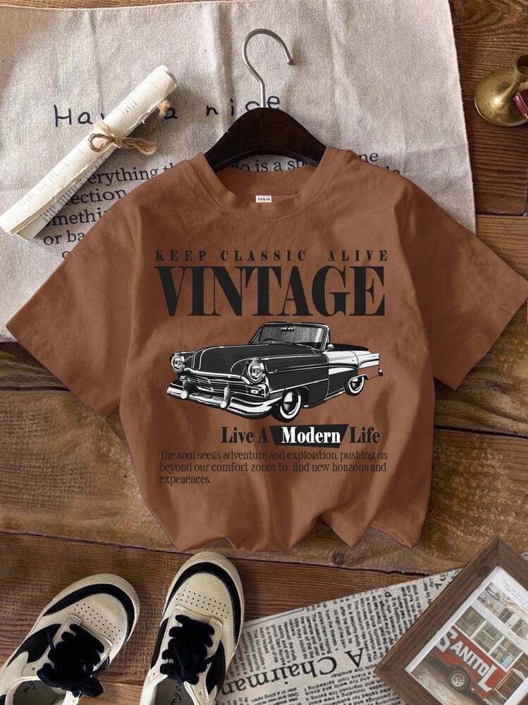 Attitoon 3 件套休闲简约汽车印花复古英伦垃圾摇滚图案圆领短袖短款紧身女式 T 恤，适合机场和街头风格，Y2K - 彩色 - 查看 4