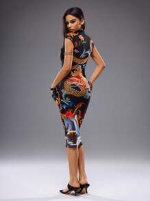 Shutterstock Y2Kool Y2K、千禧年、旗袍、龙纹、新中国风、东方元素、花卉、性感、休闲、网纱、女士长裙、适合夏季、秋季、度假、聚会、派对、日常穿着的龙纹连衣裙、旗袍连衣裙、龙纹连衣裙、旗袍连衣裙、外出印花连衣裙、时尚服装系列、新年服装、辣妹黑色春季服装、女士生日服装、女士嘉年华服装 - 彩色 - 查看 2