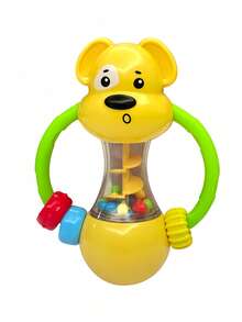 Zazumi 1 件装柔软硅胶婴儿摇铃玩具可爱狗形可咀嚼牙胶抓握训练感官玩具适用于新生儿早期发育第一年学习玩具，带有轻柔声音（款式配件随机）