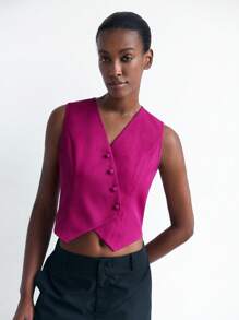 MAIJA 沙滩休闲方领蕾丝边修身吊带背心 - 中紫紅色 - 查看 4