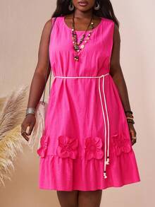 SHEIN CURVE+ Plus Size Women Casual Solid Color Sleeveless Short Dress/Autumn /Winter