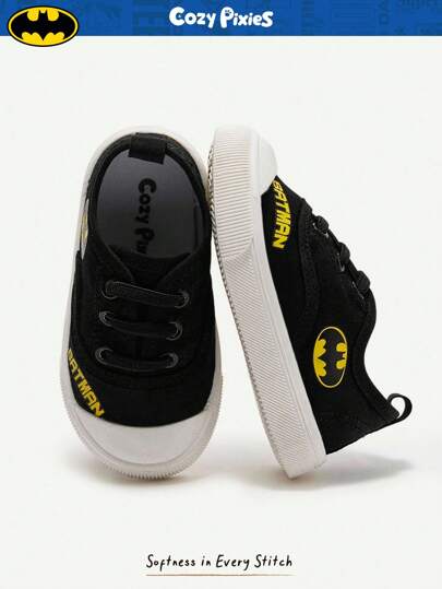 Cozy Pixies BATMAN X Cozy Pixies 1 Pair Black Cartoon DC Lace-Up Flat Casual Fashionable Cool Comfortable Cloth Shoes Suitable For Daily Sports And Outings (Pattern Random)