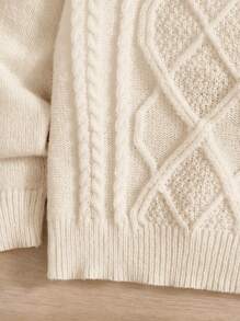 SHEIN Baby Boy/Girl Vintage Textured High Neck Comfortable Loose Fit Solid Color Sweater, Suitable For School, Home, And Outdoor, Autumn/Winter Fall