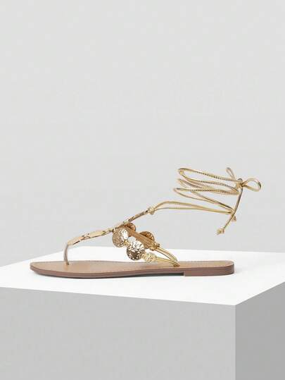 MOTF PREMIUM Sandalias planas PU con detalle de cuerda, para playa y vacaciones