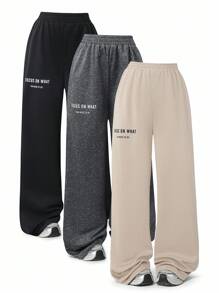 Sparklyn 青少年女孩休闲日常穿着宽松字母印花运动裤，街头风格秋冬 - 彩色 - 查看 5