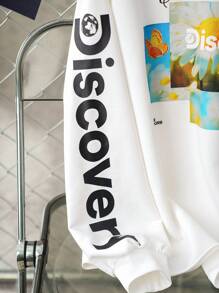 Discovery X SHEIN Plus Size Letter & Floral Pattern White Crew Neck Long Sleeve Sweatshirt Graphic Sweatshirts Women Sweatshirts Long Sleeve Graphic Tshirt Discovery Sweatshirt Daisy Graphic Sweatshirt All White Sweatshirt Fall Women Clothes Outdoor Clothings Winter Clothes Fall Outfits Autumn