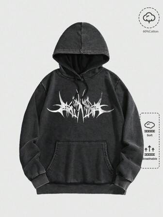 Street Life Men's Washed Dark Graphic Print Hoodie