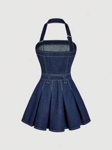 Sweetra 休闲优雅女式牛仔连衣裙 - 藍色 - 查看 2