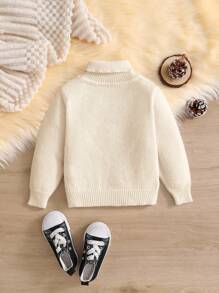 SHEIN Baby Boy/Girl Vintage Textured High Neck Comfortable Loose Fit Solid Color Sweater, Suitable For School, Home, And Outdoor, Autumn/Winter Fall