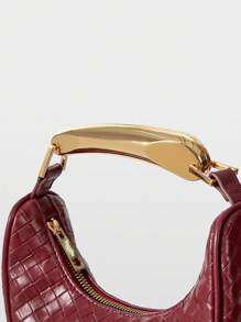 MOTF PREMIUM 草编图案 PU 皮革手提包 - 酒紅色 - 查看 5