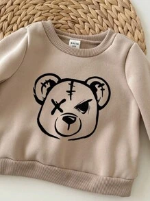 6 件套男婴/女婴休闲卡通熊印花圆领卫衣和宽松慢跑裤套装，室内外通用，加厚款，适合秋冬