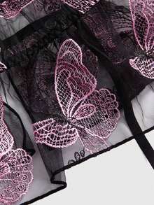ROMWE Fairycore 3pcs/Set Plus Size Sexy Lingerie With Floral Embroidery - Black - View 4