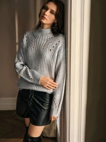 MOTF PREMIUM HOLLOW OUT PULLOVER SWEATER - Grey - View 7