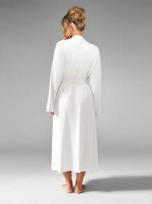 MISSGUIDED Luxurious Bridal Morning Robe Wedding Day Getting Ready Long Length Wrap Robe Loungewear Midi Length Wide Sleeve Plunging Neckline Soft Bathrobe Honeymoon Essential