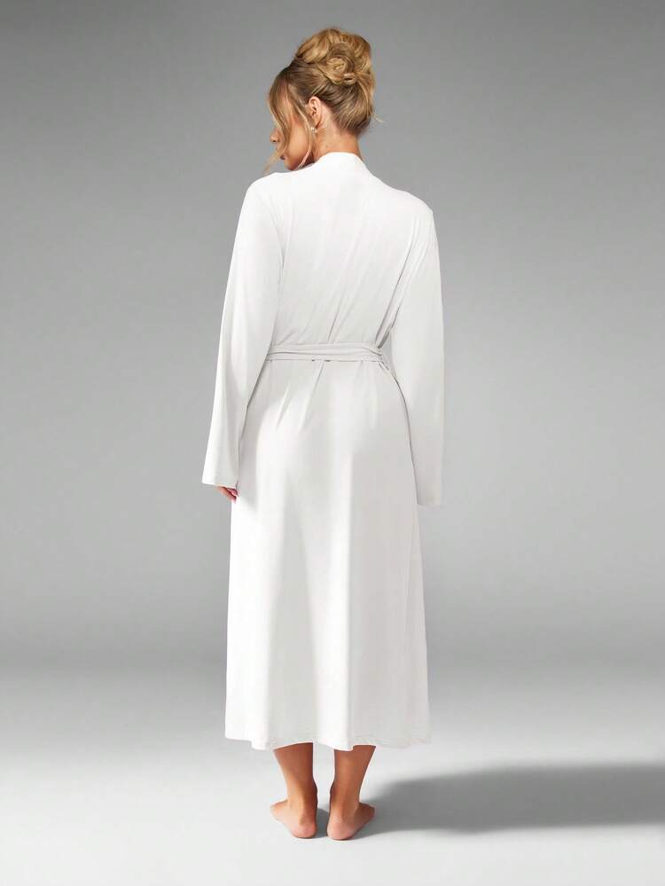 MISSGUIDED Luxurious Bridal Morning Robe Wedding Day Getting Ready Long Length Wrap Robe Loungewear Midi Length Wide Sleeve Plunging Neckline Soft Bathrobe Honeymoon Essential