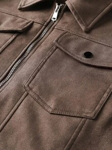 OTTIMOZO 秋季休闲百搭长袖拉链简约男士夹克 - 咖啡棕 - 查看 3