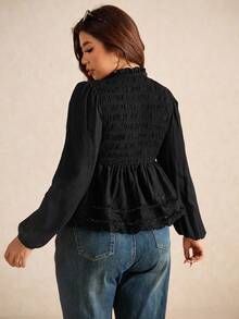 Elaquor 大码休闲纯色荷叶边下摆灯笼袖衬衫