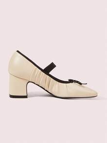 CUCCOO DOLLMOD Damen Silber Mary Jane High Heel Pumps, quadratische Spitze & Absatz, Vintage Schulstil, Schnallenverschluss - Beige - Übersicht 9