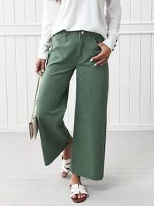 EMERY ROSE 女士休閒日常穿著寬腿牛仔褲 - 綠色 - 查看 1